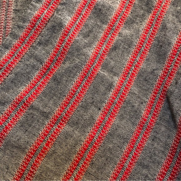 Madewell Striped Bubble Sleeve Peplum Top, Red/Grey, Large - Picture 5 of 10